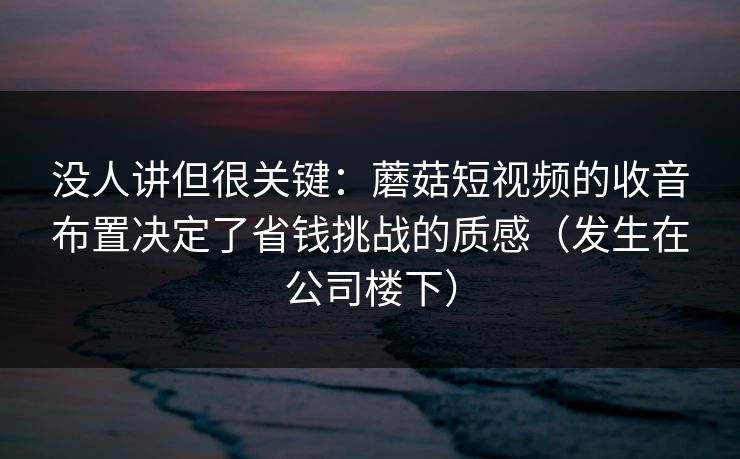 没人讲但很关键:蘑菇短视频的收音布置决定了省钱挑战的质感(发生在公司楼下) 没人讲但很关键:蘑菇短视频的收音布置决定了省钱挑战的质感(发生在公司楼下)