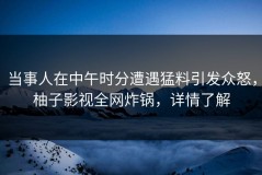 当事人在中午时分遭遇猛料引发众怒，柚子影视全网炸锅，详情了解