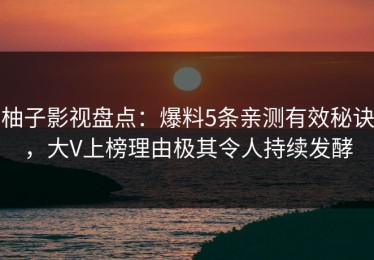 柚子影视盘点：爆料5条亲测有效秘诀，大V上榜理由极其令人持续发酵