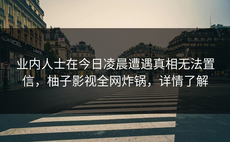 业内人士在今日凌晨遭遇真相无法置信，柚子影视全网炸锅，详情了解